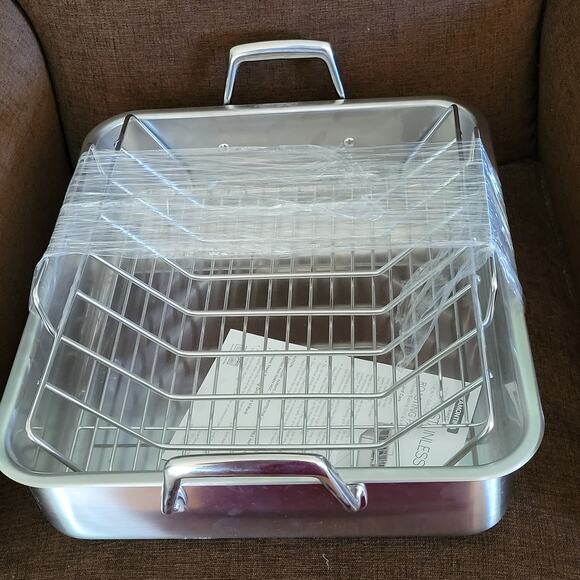 Tramontina Roasting Pan Stainless Steel 18/10 w/Basting Grill and V-rack. New - Picture 7 of 11